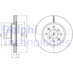 Тормозной диск DELPHI BG4340 вентилируемый , передняя ось