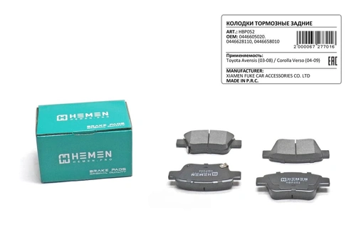 Тормозные колодки дисковые HEMEN HBP052