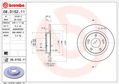 Тормозной диск BREMBO 08D15211