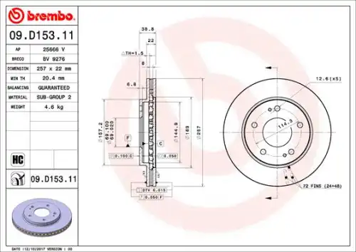 Тормозной диск BREMBO 09D15311