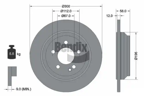 Тормозной диск BENDIX BDS1187 полный , задняя ось
