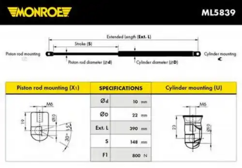 Амортизатор (упор) багажника MONROE ML5839