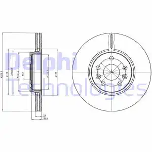Тормозной диск DELPHI BG4338 вентилируемый , передняя ось