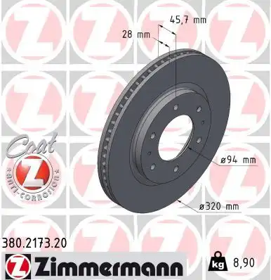 Тормозной диск ZIMMERMANN 380.2173.20
