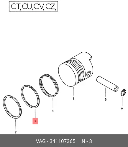 кольца поршневые VW 341 107 365 VAG