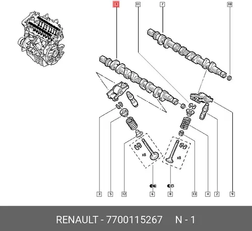 Распредвал RENAULT 77 00 115 267