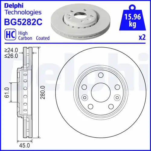 Тормозной диск DELPHI BG5282C вентилируемый , передняя ось