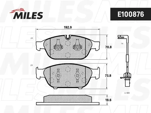 Тормозные колодки дисковые передняя ось MILES E100876