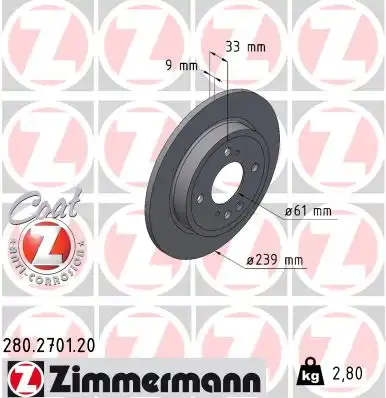 Тормозной диск 280.2701.20 ZIMMERMANN