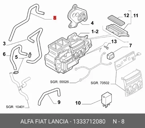 Патрубок отопителя, Fiat 1333712080