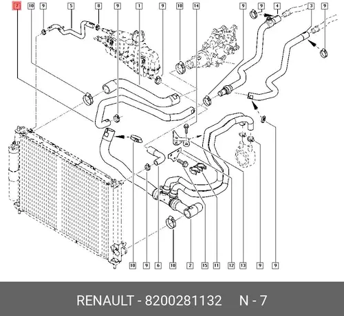 8200281132 Патрубок радиатора (рез, арм текст б/фи) RENAULT