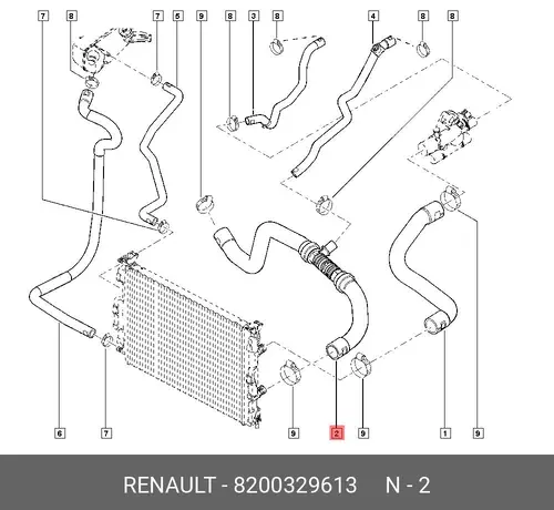Патруб. радиатора охл. нижний 8200329613 RENAULT