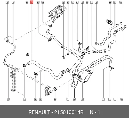 ПАТРУБОК РАДИАТОРА ОХЛ ДВС (РЕЗ) 215010014R RENAULT