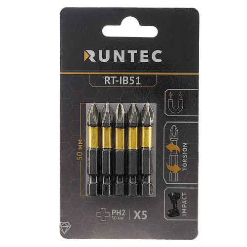 Бита ударная RUNTEC Diamond Coating H6.35 50мм PH2 5шт. RTIB51