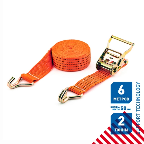 Стяжной ремень SUPPORT TECHNOLOGY ST1903 2 т, стальные крюки , 6 м
