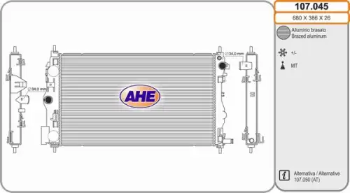 Радиатор системы охлаждения двигателя AHE 107045