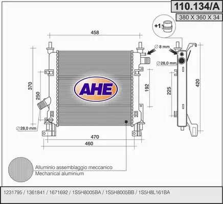 Радиатор системы охлаждения двигателя AHE 110134/A