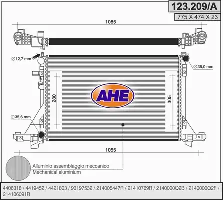 Радиатор системы охлаждения двигателя AHE 123209/A