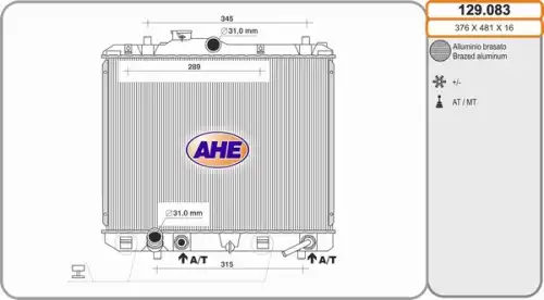 Радиатор системы охлаждения двигателя AHE 129083