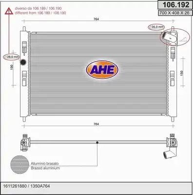 Радиатор системы охлаждения двигателя AHE 106192