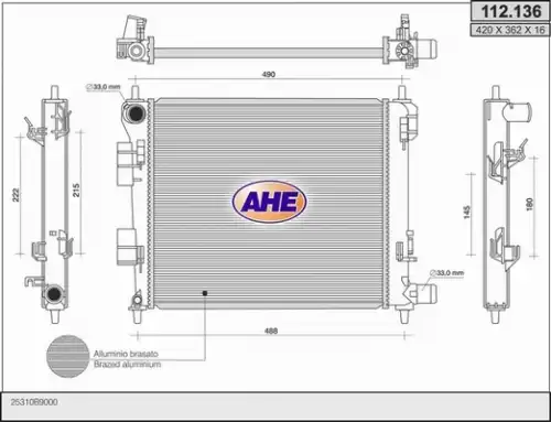 Радиатор системы охлаждения двигателя AHE 112136