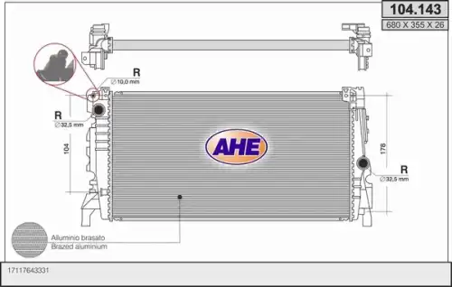 Радиатор системы охлаждения двигателя AHE 104143
