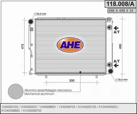 Радиатор системы охлаждения двигателя AHE 118008/A