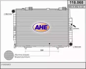 Радиатор системы охлаждения двигателя AHE 118068