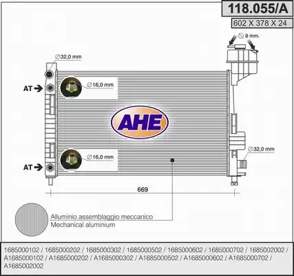 Радиатор системы охлаждения двигателя AHE 118055/A