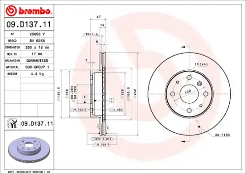 Тормозной диск BREMBO 09.D137.11