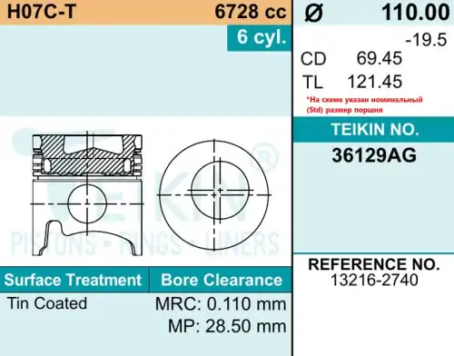 ПОРШЕНЬ ДВИГАТЕЛЯ 36129 TEIKIN