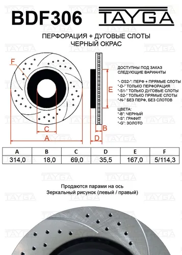 Тормозной диск TAYGA BDF306