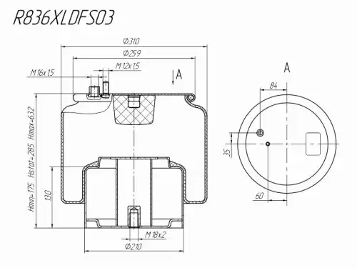 Пневмоподушка ROSTAR R836XLDFS03