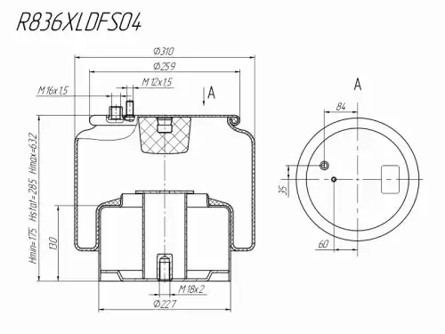 Пневмоподушка ROSTAR R836XLDFS04