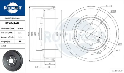 Тормозной барабан ROTINGER RT 6441-GL