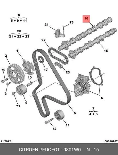 Распредвал PSA 0801 W0