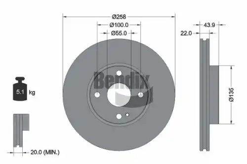 Тормозной диск BENDIX BDS1830 вентилируемый , передняя ось