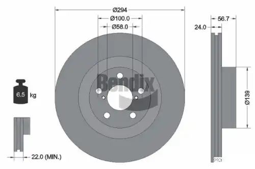 Тормозной диск BENDIX BDS1644 вентилируемый , передняя ось