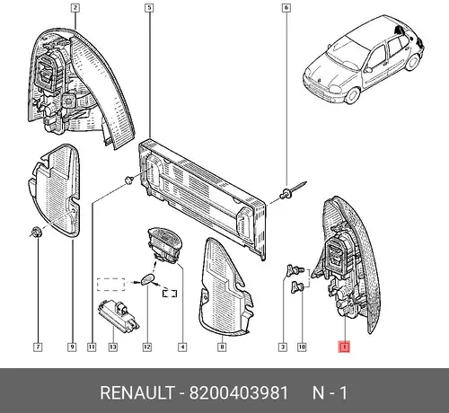 Фонарь задний RENAULT 8200403981
