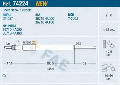 Свеча накаливания FAE 74224