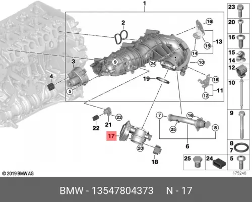 Дроссельная заслонка ! \BMW 1' E81, E82, E87 LCI, E88, 3' E90, E91, E92, E93, 5' E60, E61, X1 E84, X 13 54 7 804 373
