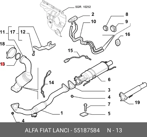 Прокладка глушителя ALFA ROMEO 55187584