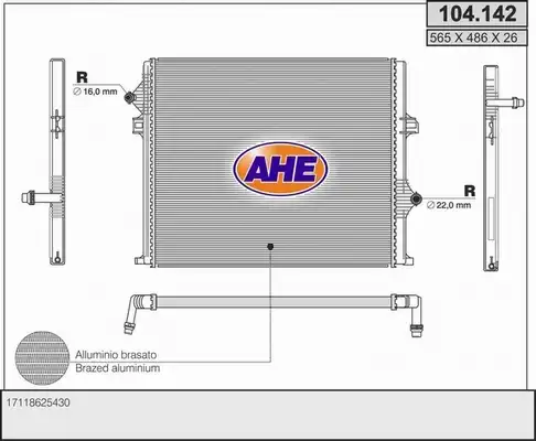 Радиатор системы охлаждения двигателя AHE 104.142