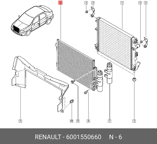 Радиатор кондиционера (конденсатор) RENAULT 6001550660
