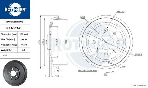 Барабан тормозной RT6333GL ROTINGER