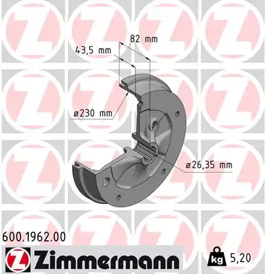 Тормозной барабан ZIMMERMANN 600.1962.00