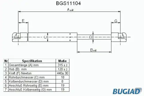 Амортизатор капота BUGIAD BGS11104