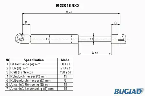 Амортизатор капота BUGIAD BGS10983