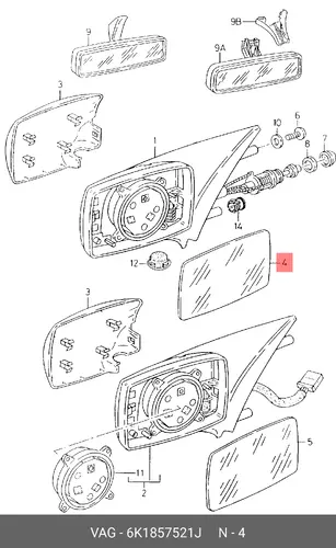 стекло зеркала левого VW 6K1857521J VAG