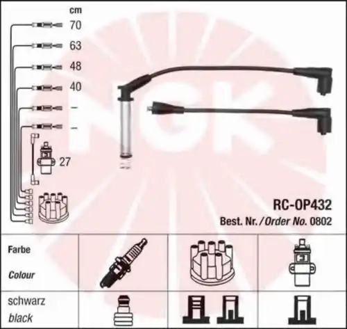 компл. высоковольт. проводов Opel 44304 NGK